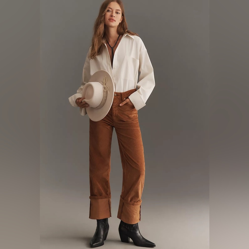 High Rise Straight Leg Cuffed Courduroys by PILCRO
